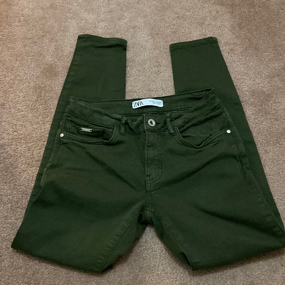 Zara Khaki Green Skinny Denim Jeans Size 4
